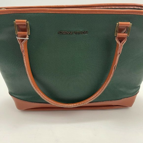 ADRIENNE VITTADINI Women's Large Green & Brown 2 Handle Top Zip Closure Tote Bag - Picture 8 of 12